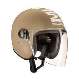 ROYAL ENFIELD Open Face MLG Riding Helmet with Clear Visor | Impact Protection | Excellent Scratch Resistance | Anti-Microbial Fabric | ISI certified | Micrometric lock MATT DESERT STORM (L)58 CM image 1