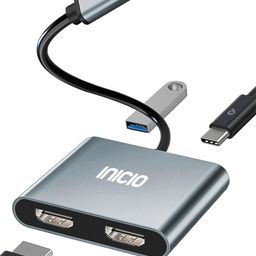 INICIO USB C to Dual HDMI Adapter 4K@60hz, Type C to HDMI 4 in 1 Splitter with PD & USB, Thunderbolt 3/4 for MacBook Pro Air M1 M2 Dell XPS 13/15 Galaxy S23 iPad Pro [MST Only for Win OS] image 1