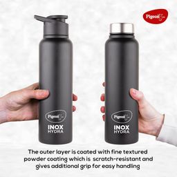 Pigeon Inox Hydra Duo, Dual Cap, Flipper Cap and Fridge Cap in one bottle, Easy to use, Multipurpose all in one bottle 900ml, Black image 3