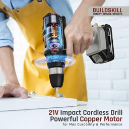 BUILDSKILL 21V Cordless Drill Machine for Home Use | Impact Drill with 10MM Keyless Chuck | 1.5 Ah Single Battery | Charger | Variable Speed | LED Light | Battery Drill Machine | 6 Months Warranty image 3