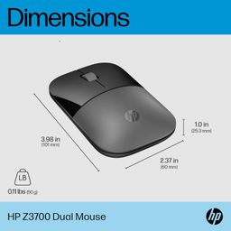 HP Z3700 Dual Silver Mouse/2.4 GHz Wireless connection/1600 dpi/3 Buttons/Silent clicks; Multi-Device; Cross Operating Systems/3 Years Warranty image 2