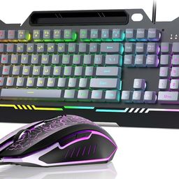 Aula T102 Gaming Keyboard and Mouse Combo | RGB Backlit Membrane Keyboard and Mouse | Wired Set for Windows PC Gamers (Black Panel | Grey Keycaps) image 1