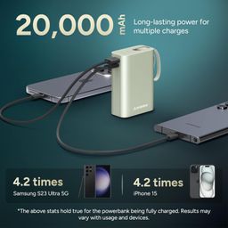 Ambrane 20000mAh Small Pocket Size Powerbank, Hanging InBuilt Type C Cable, 22.5W Fast Charging, Type C PD & USB Output for iPhone, Android Mobiles & Other Devices (MiniCharge 20, Black-Blue) image 5