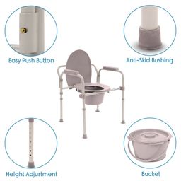 KosmoCare Folding Commode Chair with Large Bucket | 3-in-1 Usage - Bedside Commode, Raised Toilet Seat Riser, Safety rails | Portable Commode for adults & elderly | image 3