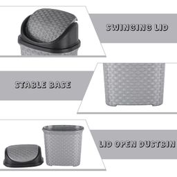 Kuber Industries Durable 7 Liters Plastic Swing Lid Dustbin for Home, Bathroom & Kitchen | Multi-Purpose Garbage Bin | Dustbin for Office, Small Spaces & Hygienic Use | Check - Grey image 2