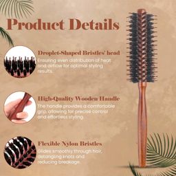 Homeaura Round Comb for Men and Women | Round Hair Brush with High Temperature Resistance for Blow Drying & Styling | Roller Comb for Men for Adding Curls, Volume & Waves | Wooden Handle image 3