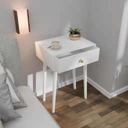 ETIQUETTE ART Modern Bedside Table with Solid Wood Legs, Minimalist and Practical End Side Table with Drawer Storage, Easy Assembly (White) image 1