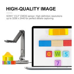 Document Camera 8MP USB Document Camera for Teacher,Book Scanner with LED Supplemental Light, OCR Function, Distance Education (Nero) image 3