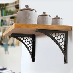 Djuize Decorative Metal Shelf Brackets Wall Mounted – 5.7 Inch Heavy Duty White L Bracket for Floating Shelves, Iron Scroll Design for Home & Office – Set of 2 (Black Hexagon Bracket) image 5