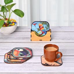 gift kya de GKD Coaster Set of 6 Birds Design Wooden Coasters to Serve Tea Cups, Coffee Mugs and Glasses (3.8 x 3.8 inch) (Birds) (Ecofriendly) image 3