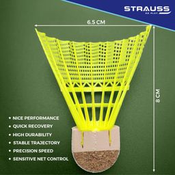 Strauss Smash Hit-22 Nylon Shuttlecock (Pack of 6) | Stable Flight, Fast Recovery & Near Feather Shuttle Performance | Medium Speed, Durable & Less Frequent Replacement (Yellow) image 2