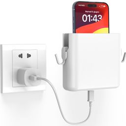 Elv Wall Mounted Mobile Holder Case for Mobile Phones with Strong Adhesive Strips | Remote Wall Mount Mobile Stand/Multi-Purpose Stand for Phone Charging (White) image 1