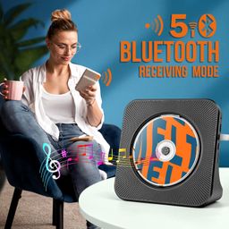 kogoda Desktop CD Player Portable with Bluetooth,Dual Stereo Speakers, CD Music Player for Home with Remote Control,Dust Cover,FM Radio,LED Screen,3.5mm Jack AUX Input Output,Black,Gift image 5