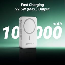 ZEBRONICS EnergiSafe 10R2, Magsafe 15W Wireless Power Bank, 10000 mAh, 22.5W Super Fast Charging PD (PPS), Built-in Stand, Type C & Lightning Cable, 5X Outputs, for iPhone, Airpods (White) image 2