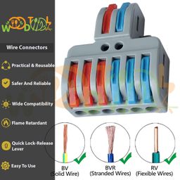 2 to 6 Inline Electrical Connectors Blocks - Quick Wiring Cable Connectors Terminal Blocks for 28-12AWG - Push-in Conductor Terminal Block (2pcs, 2 to 6 Inline, Multi) image 3