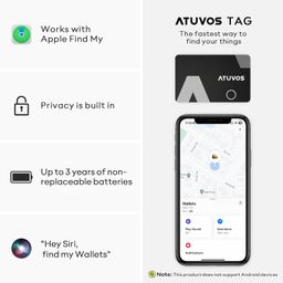 ATUVOS Airtag Wallet Tracker Card Ultra-Thin 0.16cm, Smart Bluetooth Tracker Work with Apple Find My (iOS Only, Android not Supported), Item Finder for Luggage Tag, Suitcase, Passport and More, 1 Pack image 2