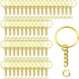 evaluemart Gold Color Metal Split Keychain Ring Parts - 50 Key Chains 25mm with 26mm Chains and 50pcs Open Jump Ring for Craft Key Ring image 1