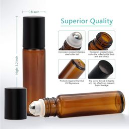 pharcos Classic Amber Glass Roll On Bottles with Black Cap for Essential Oils, Perfumes, Lip Balms, Aromatherapy | Refillable, Reusable & Eco- Freindly Leakproof Bottle - 10 ML (Pack of 6) image 2