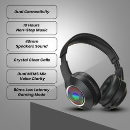 truke Newly Launched BTG 500 Over The Ear Gaming Headphone with 40mm Drivers, 10H of Playtime, Dual Pairing, Gaming Mode (50ms Latency) with RGB LEDs, TF Card with Volume Control, BT 5.4(Metal Black) image 2