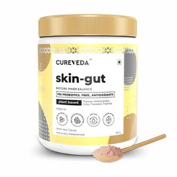 Cureveda SkinGut Pre & Probiotic Powder for Clear Skin | Supports Acne Control | Gut Health| Skin Detox | Plant-Based Formula with Antioxidants | No Added Sugar & Artificial Flavour(150 gm) image 1