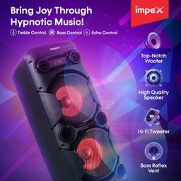 Impex TS-8001 80 Watts Multimedia Portable Trolley Speaker with USB/SD/TF/FM Radio/AUX/Remote/Bluetooth/Wireless Mic & DJ LED Light Function (Black) image 3