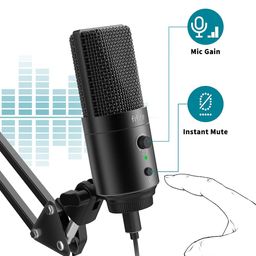 Fifine K683A USB Desktop PC Microphone with Pop Filter for Computer and Mac, Studio Condenser Mic with Gain Control, Mute Button, Headphone Jack & Extra USB-C Plug image 2