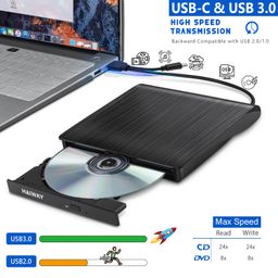 External CD/DVD Drive, Haiway USB 3.0 Portable CD/DVD +/-RW Drive Slim CD/DVD ROM Rewriter Burner Superdrive High Speed Data Transfer for Laptop Desktop PC Windows 7/8.1/10 Linux OS image 2