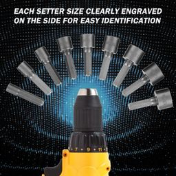 AASONS 9pcs Nut Driver Drill Bit Set Socket Bit Chuck Adapter 1/4" Hex Shank 5-13mm Metric Socket Strong Sleeve Wrench Screw Power Drill Adapter Tool for Screws Hooks Bolt Heads image 3