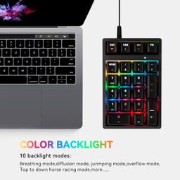 JPHTEK Number Pad, Mechanical USB Wired Numeric Keypad with Blue LED Backlit 21 Key Mini Numpad for Laptop Desktop Computer PC Black (Blue switches) image 2