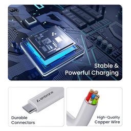 Ambrane 60W / 3A Fast Charging Output Cable with Type-C USB Cable to USB for Mobile, Neckband, True Wireless Earphone Charging, 480mbps Data Sync Speed, 1m Length (ACT - AZ10, White) image 4