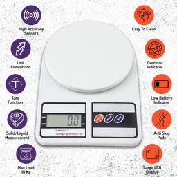 Suzec Kitchen Scale Multipurpose Portable Electronic Digital Weighing Scale | Weight Machine With Back light LCD Display | White |10 kg image 4