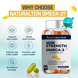NATURALTEIN Omega 3 Single Strength (enriched with Vitamin E) | 1000 mg Fish Oil per Softgel | 180mg EPA & 120mg DHA | Premium Triglyceride Form | Supports Heart, Brain & Joint Health image 3