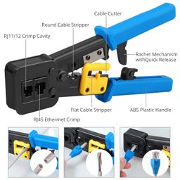GITRU Crimp Tool Kit Cat5 Cat5e Cat6 RJ45 Crimping Tool, 50PCS RJ45 Cat6 Pass Through Connectors, 50PCS Covers, Network Cable Tester, Wire Punch Down Cutter(Blue) image 4