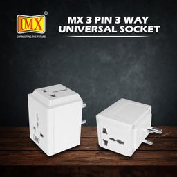 MX 3 pin 3 Way Universal Travel Adapter Multi-Plug | 3 pin Multi Plug Socket | 2 pin 3 pin multiplug Socket - Three pin Plug Socket International Travel Adapter max 250W for Home, Office Laptop image 2