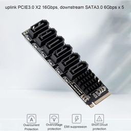 Acogedor M.2 to SATA3.0 Adapter Card, ASM1166 Chip, 6Gbps 6 Port Expansion, Smart Indicator, Compatible with Windows, macOS, Linux, Part Number: Acogedorngiem4bs08557 image 2