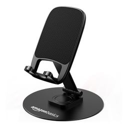 amazon basics Rotatable and Foldable Tabletop Mobile Stand with Stable Metalic Round Base, Multiple adjustments of Height and Angle Phone Stand, for Smartphones, Tablets, Kindles and for iPad image 1
