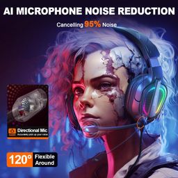 Krysenix PG2 Gaming Headset for PS4/PS5/PC/Xbox One, Noise Canceling Headset with AI Stereo Microphone Sound, Computer Headset with 3.5mm Jack & RGB Light Black image 3