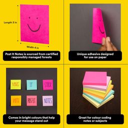 3M Post-it Sticky Note Cube, 200 Sheets (4 Colors x 50 Sheets) | 3" x 3" Size | For notes, reminders, study, school and organizing image 5