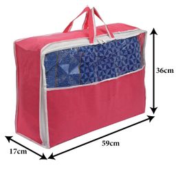 Kuber Industries Multiuses Non-Woven Rectangular Underbed Storage Bag/Cloth Organizer/Blanket Cover/Closet Organizer With Top Tranasparent Window & Handle (Pink) image 5