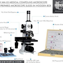 ESAW 2500X Compound Medical Microscope with 100 Prepared Microscopes Slides for Students (Magnification: 100X to 2500X) image 2