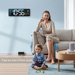 Abovsare Plastic Digital Wall Clock Large Display, 16.2 Inch Large Wall Clocks, Led Digital Clock With Remote Control /Automatic Brightness Dimmer Big Clock With Date Week Temperature (Orange) image 4