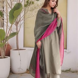 gosriki Women's Rayon Viscose Solid Straight Kurta with Pant & Dupatta image 2
