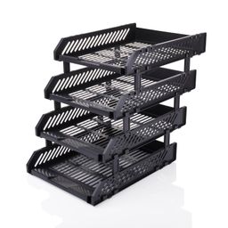 vallaree 4 Layer File Rack ABS Plastics For Office Home Plastic Foldable Office Desk Accessories Files Papers Divider Rack Storage Rectangular Tray Stand (3 Tiered Shelf) (Stationary 4xl Black) image 5
