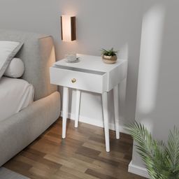 ETIQUETTE ART Modern Bedside Table with Solid Wood Legs, Minimalist and Practical End Side Table with Drawer Storage, Easy Assembly (White) image 4