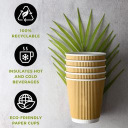 EOS- BUILDING TRUST Ripple Paper Non Slip Cups with Leak Proof & Three Corrugated Layer Ideal for Hot, Cold Hot Coffee/Drinks for Party (200 ml, 50 Pcs, Brown) (50) image 2
