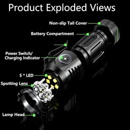 DY-ROS LED Flashlight High Power Rechargeable Type-C Fast Charging, Small Flashlights High Lumens 5 Modes, Pocket Flashlight with Clip, Magnetic Flashlight for Camping, Hiking and Emergency image 4