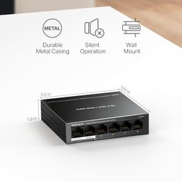 Mercusys MS106LP 6-Port 10/100Mbps Desktop Switch with 4-Port PoE+ Network Hub|2× Uplink Ports|Long-Range |PoE Auto Recovery | Plug and Play|Durable Metal Casing image 5