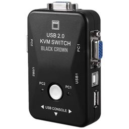 BLACK CROWN Usb 2.0 Kvm Switch 2 Port Usb Switcher 1920 * 1440 Vga Switch Splitter Box For Computer Sharing Monitor Keyboard Mouse Sharing Device for Computer, PC, Laptop, Desktop ect image 1