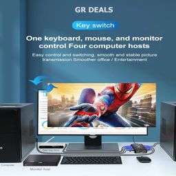 GR DEALS USB KVM VGA Switcher, 4 Ports USB 2.0 KVM Switch Box Adapter, One-Button Swapping, 4 VGA Cables included, Ideal for PCs, Keyboard, Mouse, Scanner, Printer & More. image 3
