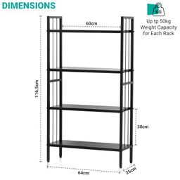 Livzing Metal 4 Tier Height Adjustable Bookshelf for Home Library | Book Shelf | Open Display Books Rack | 4 Layer Metal Rack | Book Shelf | Bookcases Wooden Almirah - DIY image 3